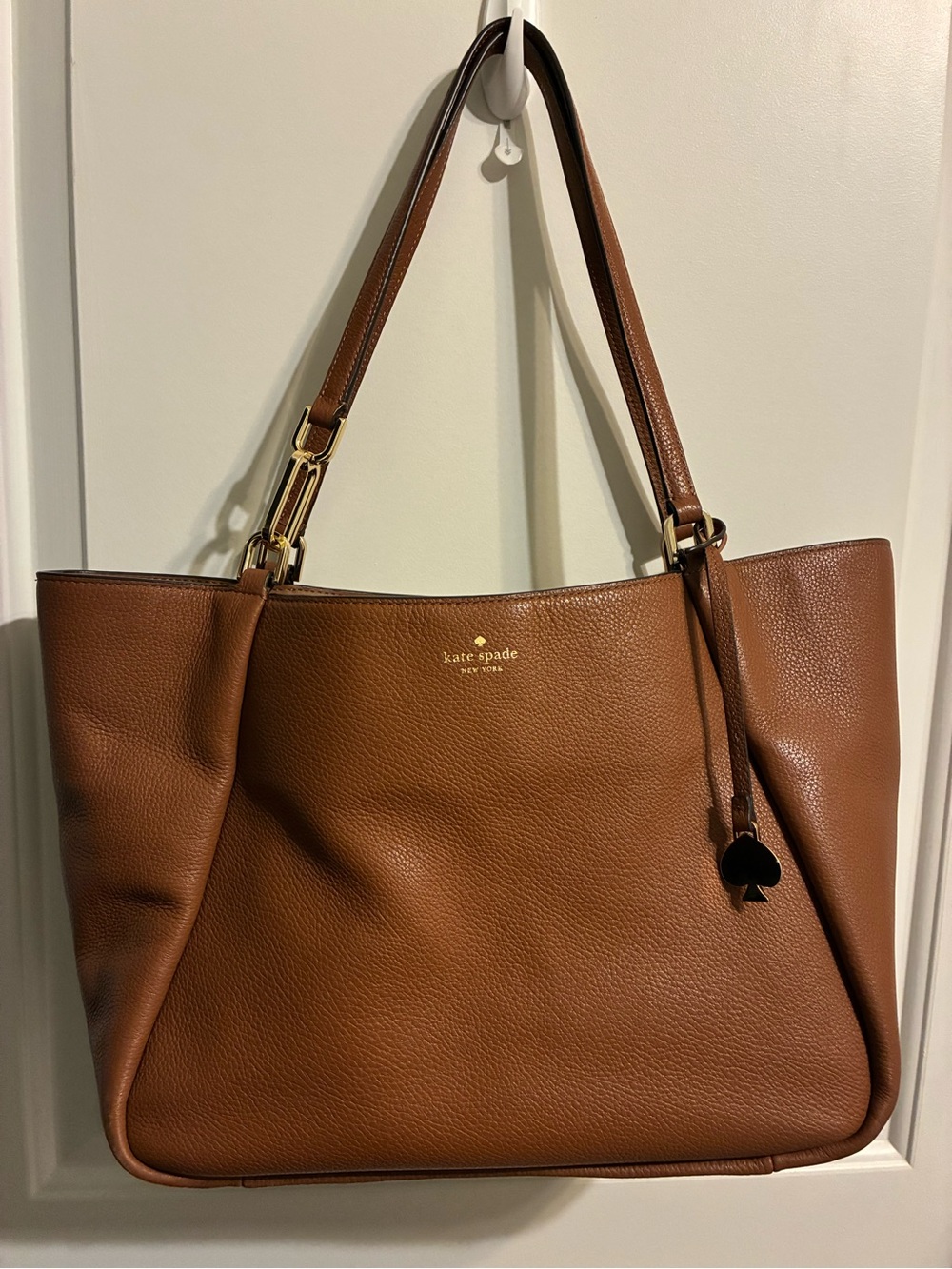 kate spade Cognac Pebbled Leather Tote with Gold Hardware